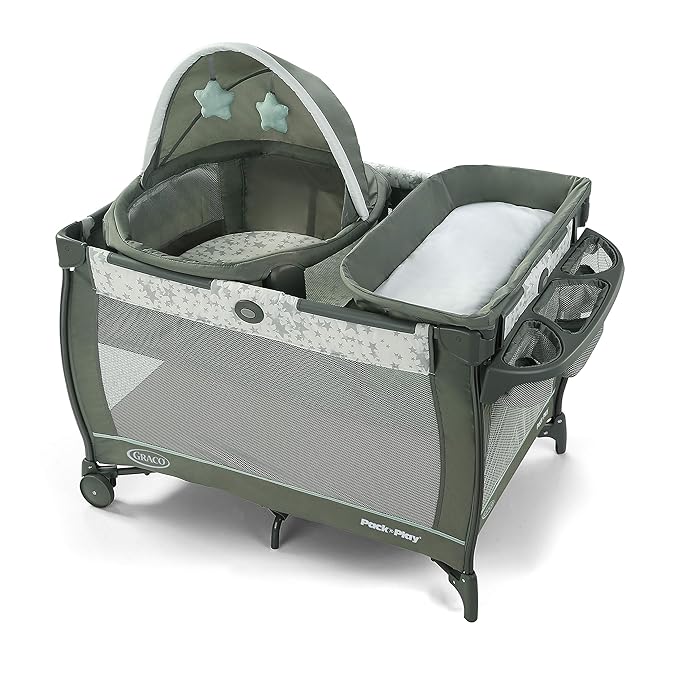 Graco Pack ’n Play Travel Dome Playard, Portable Bassinet with UV Canopy, Full‑Size Infant Bassinet, Diaper Changer