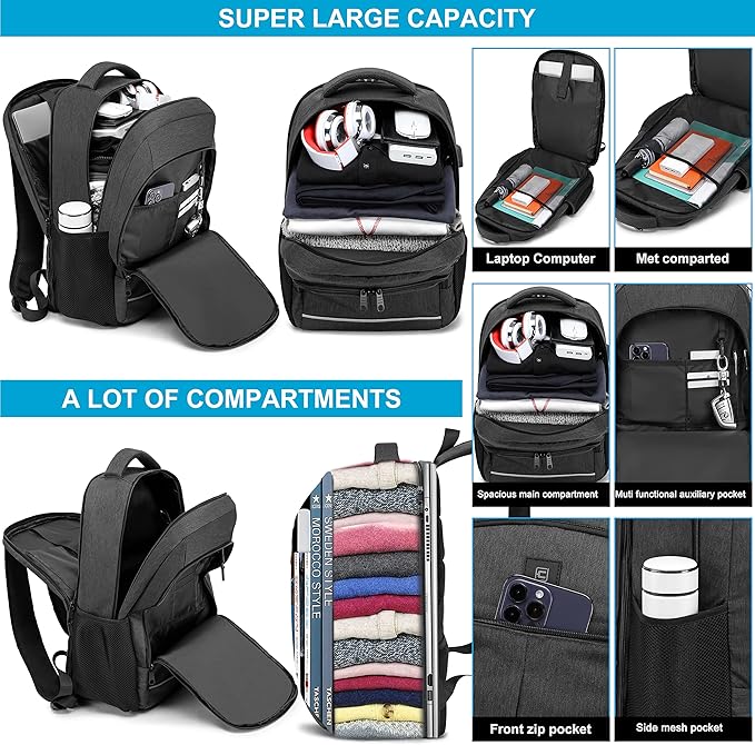 17.3 Inch Laptop Backpack, School Backpack,Large TSA Travel Carry on Backpack,College Student Bookbag with USB Port,Teenagers Water Resistant Computer Bagpack Gift for Men Women,Grey