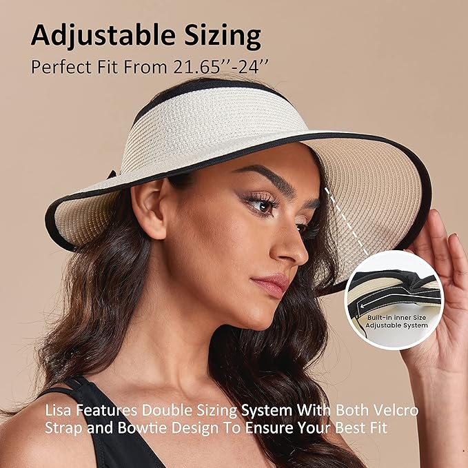 Joywant Womens Sun Visor Hats, Packable Wide Brim Ponytail Beach Hat Straw Visor Summer Beach Vacation Essentials for Womens