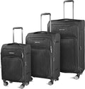 Cantor Ultra Lightweight Softside Luggage with Spinner Wheels, Set of 3, Expandable Suitcase with Retractable Handle and ID Tag, and Interlocking Zippers with TSA Lock