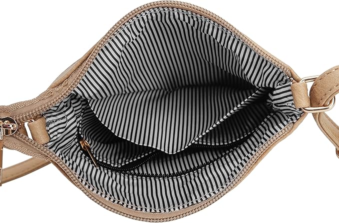 DELUXITY | Crossbody Purse Bag | Functional Multi Pocket Double Zipper Purse | Adjustable Strap | Medium Size Purse | Camel