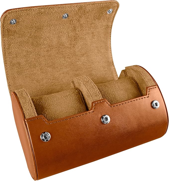Barton Leather Watch Roll for 2 Watches | Convenient Organizer Case for Travel & Storage | Fits Classic & Smart Watches (Up to 46mm) | Compact, Durable, Lightweight, Stylish - Brown