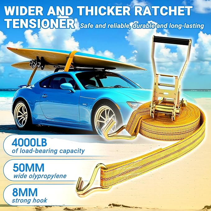 4Pack Heavy Duty Ratchet Straps, 2” 32Ft Ratchet Tie Down Strap, Tie Down Ratcheting with Double J Hook, 4000 LB Break Strength Cargo Straps Ratcheting for Moving Cargo, Lawn Equipment and Motorcycles