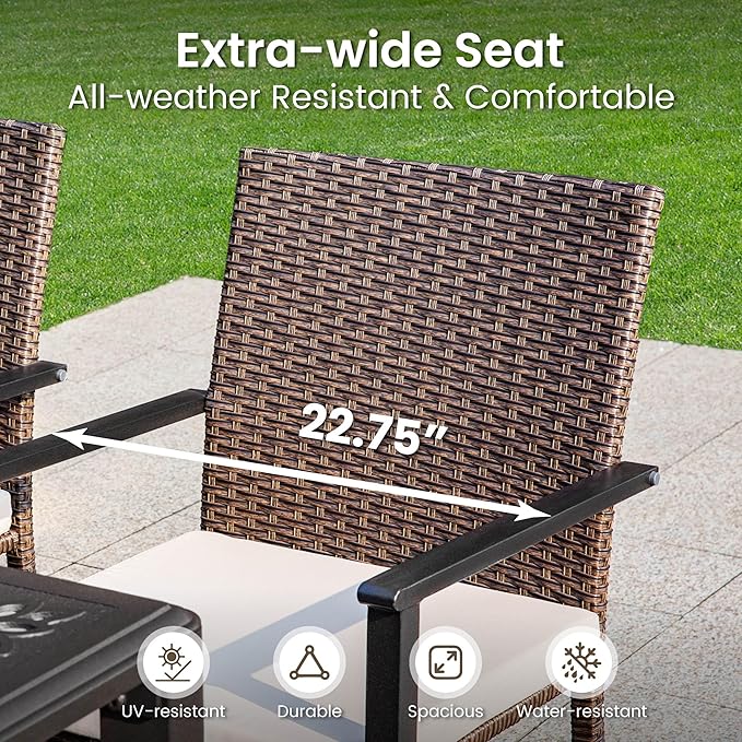 PHI VILLA Outdoor Wicker Chairs Set of 2, Rattan Covered Metal Armchairs with Removable Cushion, Heavy Duty Furniture Set for Patio, Deck, Porch, Yard