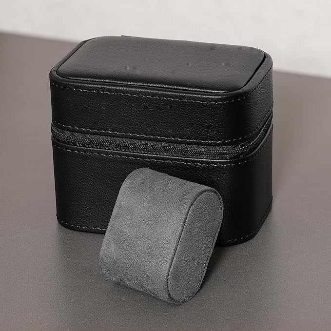 ROTHWELL 2 Watch Travel Case Storage Organizer for 2 Watches | Tough Portable Protection w/Zipper Fits All Wristwatches & Smart Watches Up to 50mm (Black/Grey)
