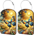 2 Pack Cute Luggage Tag for Suitcases Colorful Butterfly Leather Luggage Tags with Stainless Steel Loop Privacy Flap Name Tags,Men and Women Travel Bag Suitcase Tags