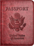 Passport and Vaccine Card Holder Combo with Vaccine Card Slot, Passport Wallet/ Cover/Case/Holder for Women and Men（AC-Wine red）