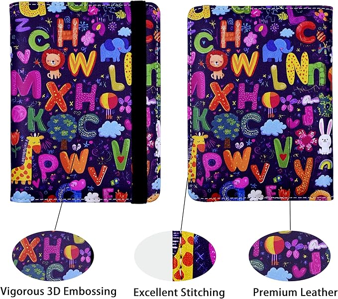 Passport Holder for Women and Men PU Leather Passport Cover for Travel (Alphabet)
