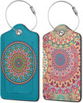 Luggage Tags for Suitcase,Flower Mandala Luggage Tags of Set 2 Leather Identifiers Privacy Cover with Stainless Steel Loop for Women Men Travel Bag Suitcase