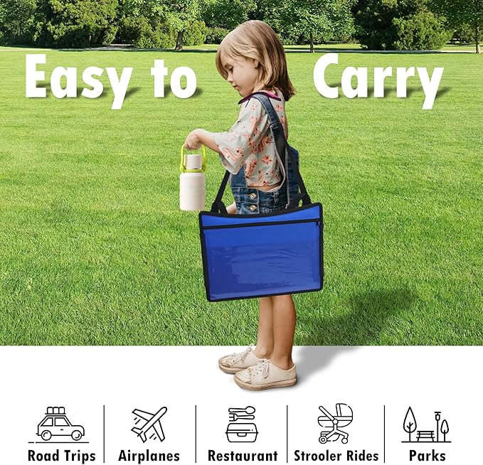 Kids Travel Tray for Airplane - Toddler Car Seat Table Tray, Road Trip Essentials for Boys & Girls, Carseat Lap Desk for Kids Road Trip Activities(Navy Blue)