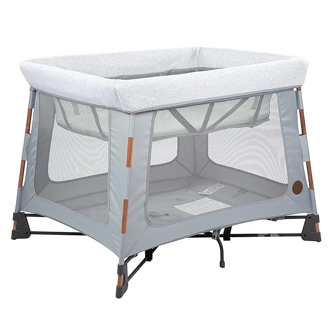 Maxi-Cosi Swift Lightweight Portable Playard, 1-Step Fold Playpen with Travel Bag, 2-Stage Mattress for Newborn to Toddlers, Essential Grey