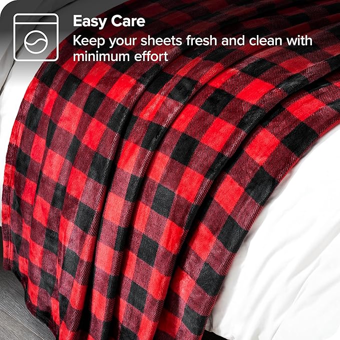 Bare Home Textured Fleece Blanket - Twin/Twin Extra Long - Ultra-Soft Lightweight for Bed, Sofa, and Couch - Luxury Microplush - Cozy Warm Blanket (Twin/Twin XL, Chester Buffalo Plaid - Red/Black)