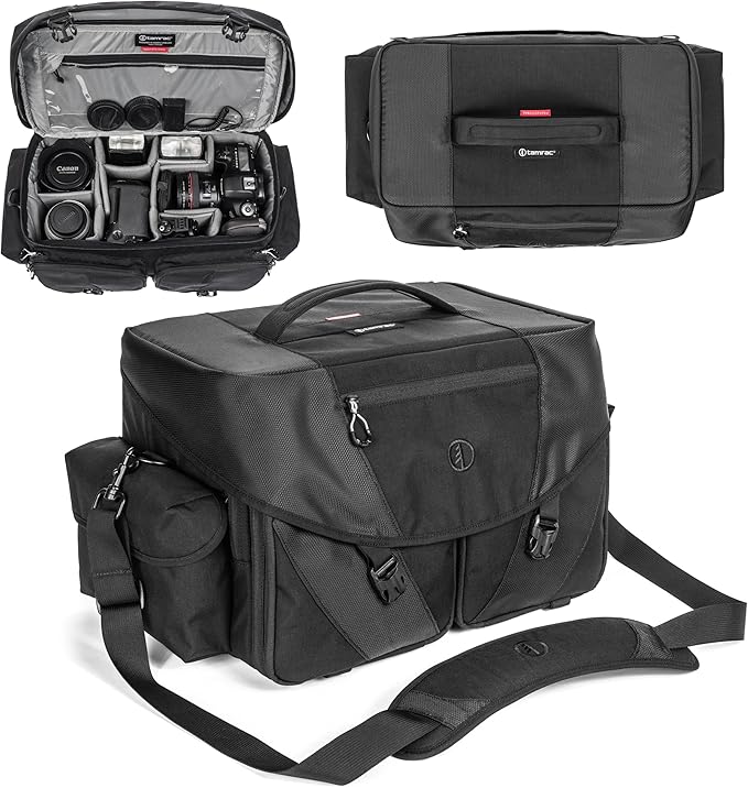 Tamrac Stratus 15 Camera Bag for Photographers, Camera Case for Photography Accessories, Shoulder Bag for DSLR and Mirrorless Cameras, Crossbody Camera Bag with Tripod Holder Strap - Black