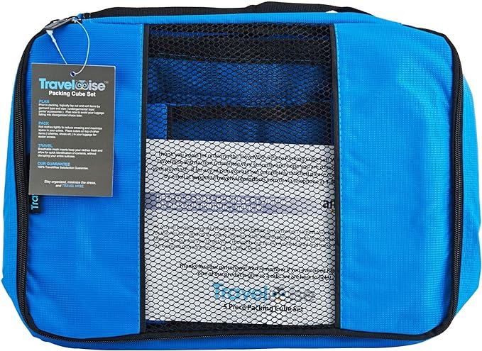 TravelWise Luggage Packing Organization Cubes 5 Pack, Blue, 2 Small, 2 Medium, 1 Large