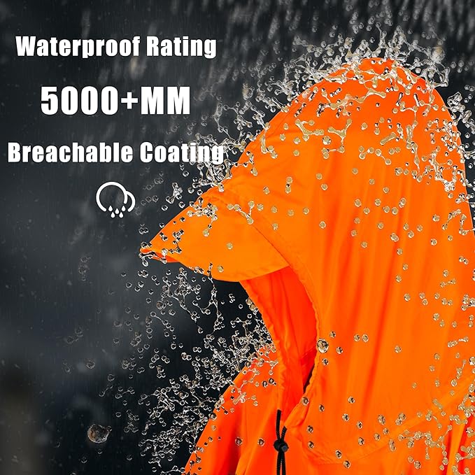 Coralrain Hooded Rain Poncho Lightweight Waterproof Unisex Raincoat Jacket with Pocket for Men Women Adult