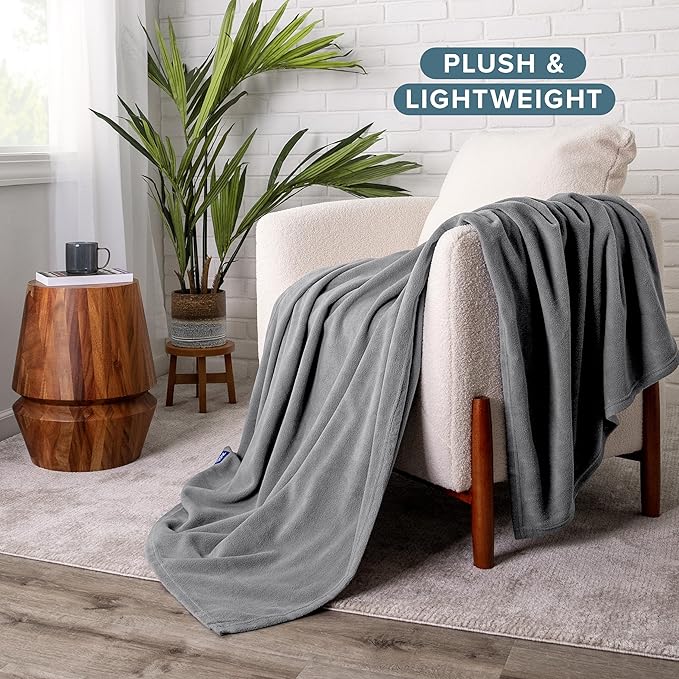 Bare Home Polar Fleece Blanket - Full/Queen - Grey - Warm & Cozy - Premium Fleece Throw for Bed, Sofa, Camping, Travel and Cold Nights - Lightweight Blanket (Full/Queen, Grey)