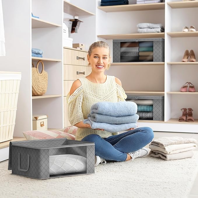 Sorbus Medium Clothes Storage Bags - Foldable Blanket Storage Bins for Organizing Bedroom, Closet, Clothing, Comforter, Organization with Clear Window, Lids and Carry Handles - Set of 11