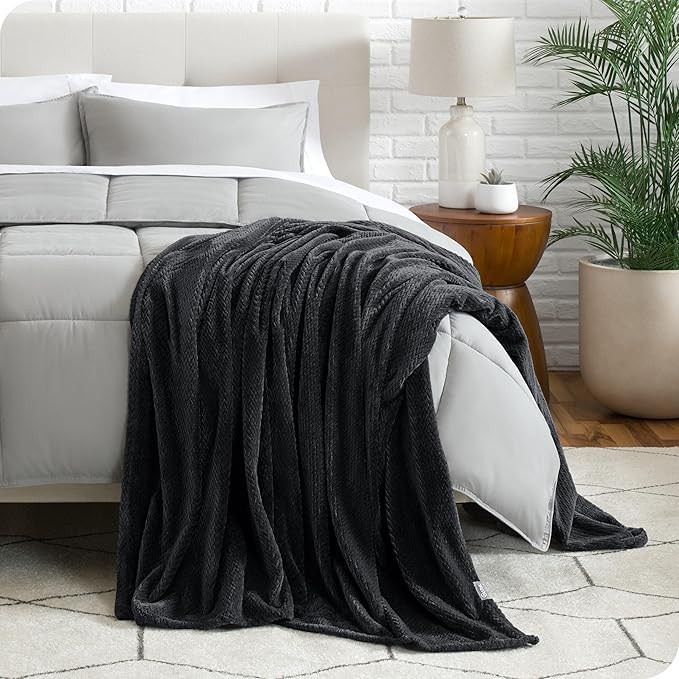 Bare Home Textured Fleece Blanket - King Size - Ultra-Soft Lightweight for Bed, Sofa, and Couch - Luxury Microplush - Cozy Warm Blanket (King, Chevron Black)