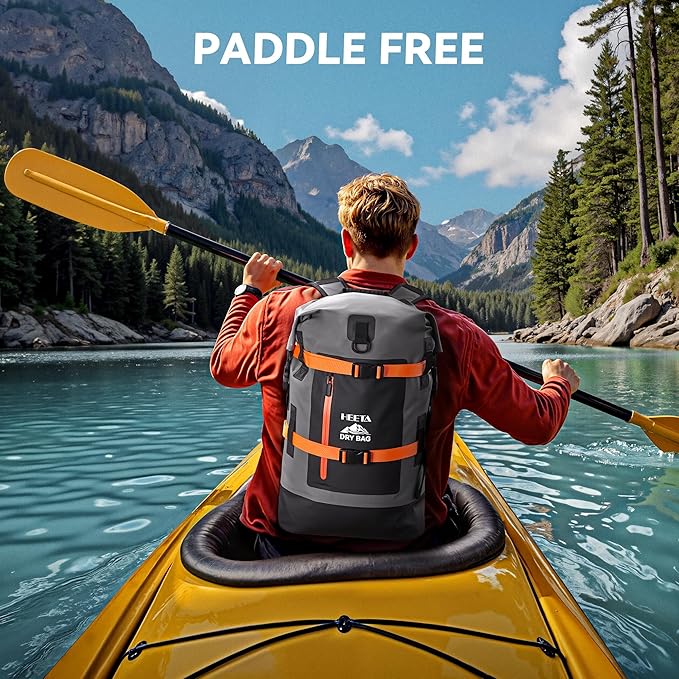 HEETA Dry Bags Waterproof Backpack 40L for Men & Women, Roll Top Heavy Duty Cushioned Hiking Backpack for Kayaking Boating Paddle Boarding Fishing Travel Camping Beach Vacation Cruise Ship Essentials