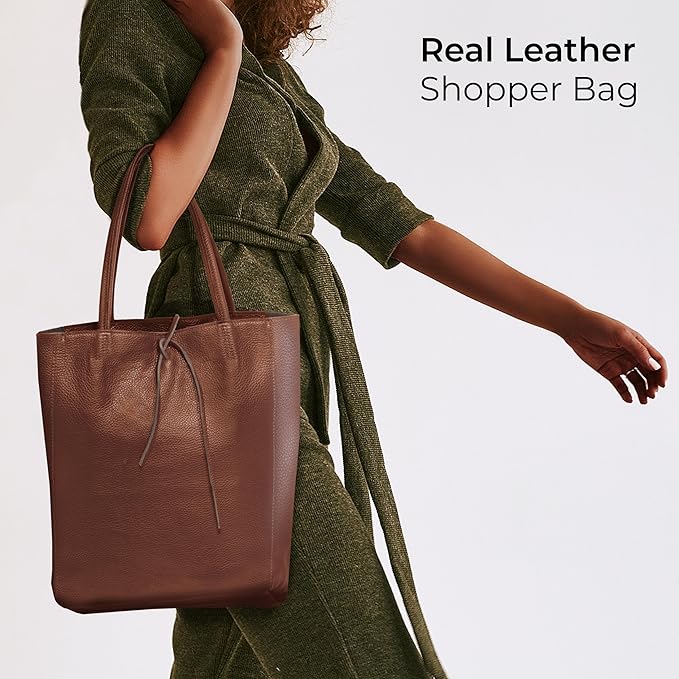 Italian Calf Leather Tote for Women with Zipper, Inner Pocket & Flat Base | Soft Unlined Shopper for Work & Travel
