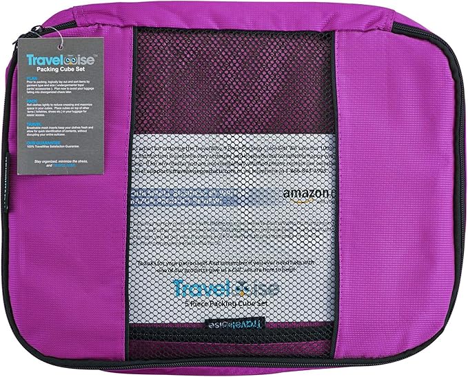 TravelWise Luggage Packing Organization Cubes 5 Pack, Pink, 1 Small, 2 Medium, 2 Large
