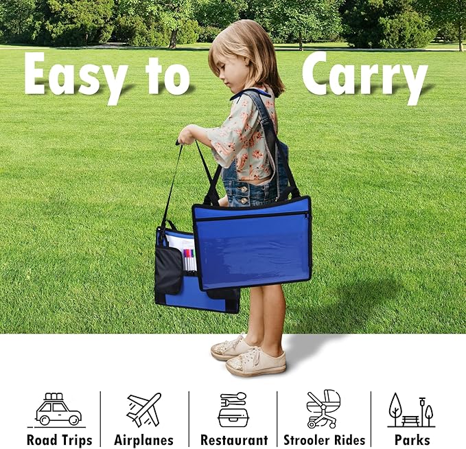 Kids Travel Tray for Car Seat, Toddler Road Trip Essentials With Drawing Kit, Travel Activities Must Haves (Navy Blue-2PCS)