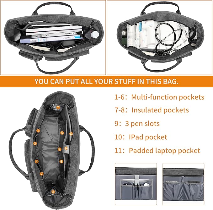 Laptop Tote Bag, Middle Size Computer Messenger Teacher Bag with 15.6'' Padded Laptop Sleeve