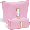 YOOLIFE Mom Birthday Gifts for Women, Personalized Monogram Makeup Bag Cosmetic Bag Travel Toiletry Bag Birthday Gifts for Women Her Bridesmaid Friend Sister Wife Girlfriend Daughter Gifts Pink I