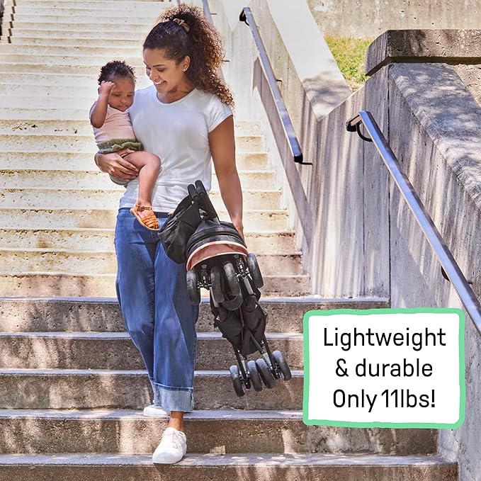 Ingenuity3D Mini Convenience Stroller – Lightweight Stroller, Compact Fold, Multi-Position Recline, Canopy with Pop Out Sun Visor and More – Umbrella Stroller for Travel, Dusty Rose Pink