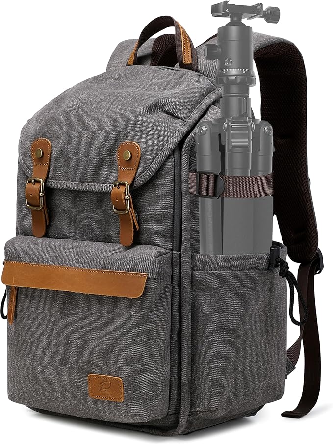 Padwa Lifestyle Gray Camera Backpack - Professional DSLR & UAV Camera Bag,Anti Theft Canvas Camera Backpack with Rain Cover,Large Capacity Photography Travel Camera Bag with Multi Compartments