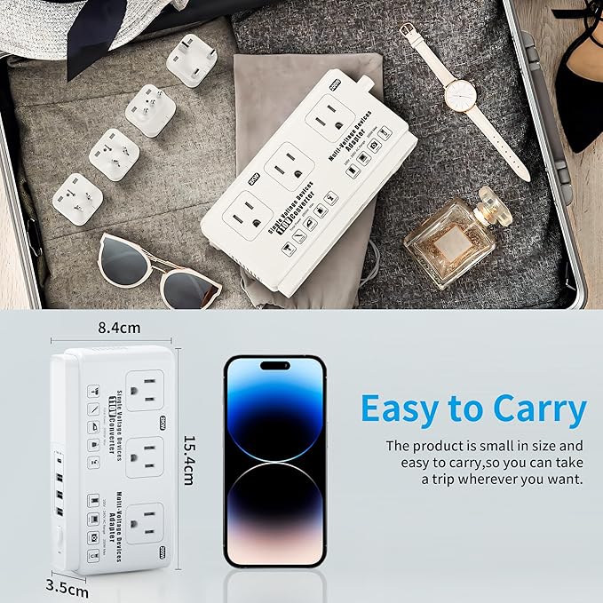 220v to 110v Voltage Converter Adapter: International US to Europe Travel Power Strip Plug Transformer - 2000W Electric Hair Dryer Step Down Outlet Converters for US European UK EU Italy