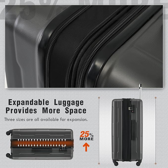 Merax Luggage Set 2 Piece Suitcase Sets with Spinner Wheel,Lightweight Hardside Expandable Travel Laggage with TSA Lock,Suitcase with Travel Bag(20"/24",Dark Gray)