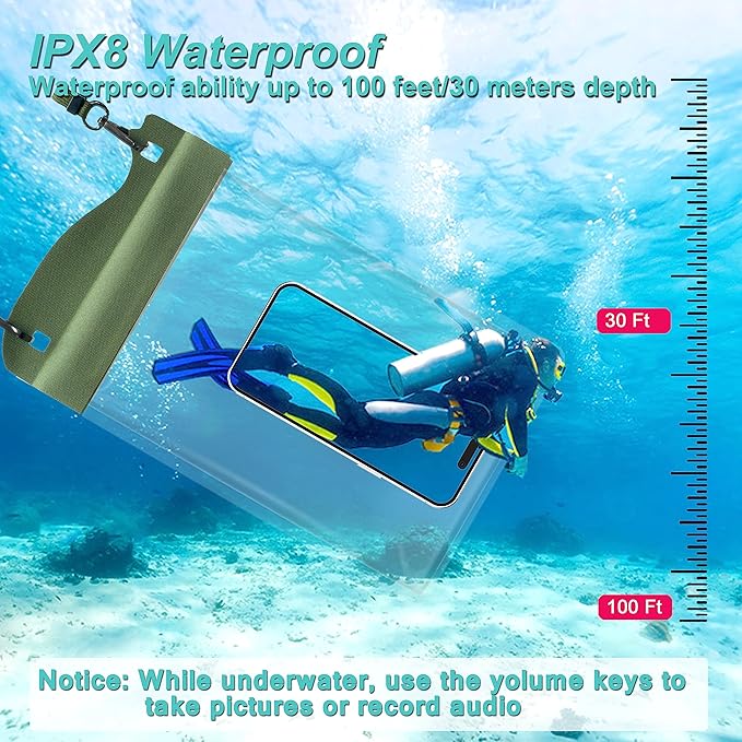 Large Watperproof Pouch 2 Pack [Up to 11.3"], IPX8 Waterproof Cell Phone Case Dry Bag Pouch Compatible with iPhone 14 13 12 Pro Max, Galaxy S23 Ultra S22 or iPad mini, Black+Army Green