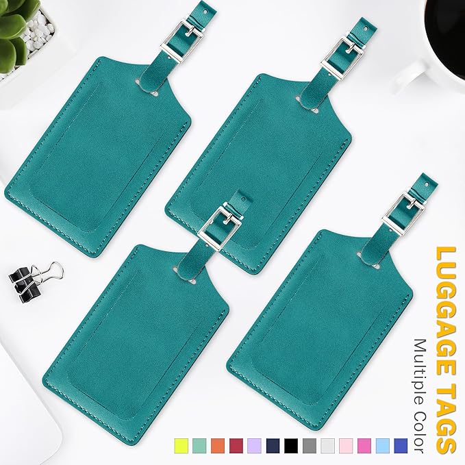 Travelambo Luggage Tags for Suitcases PU Leather Travel Tags Bag Tags Privacy Protection Travel Essentials