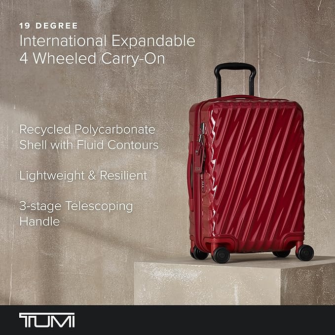 TUMI - 19 Degree International Expandable 4 Wheeled Carry-On - Hard Shell Suitcase - 21.8" X 14.0" X 9.0" - Red