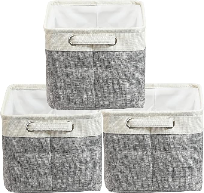 Simple Houseware 14.4" x 10" Fabric Storage Bin with Handles, 3-Pack, Foldable Organizer for Closet and Shelf, Gray