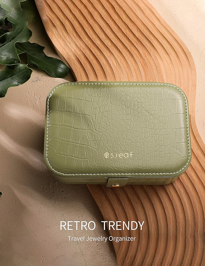S.Leaf Travel Jewelry Box - Portable Case for Women (18 Crocodile Avocade Big)