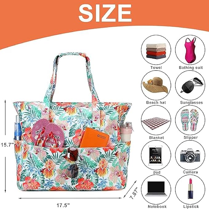 Waterproof Beach Tote Pool Bags for Women Ladies Extra Large Gym Tote Carry On Bag With Wet Compartment for Weekender Travel