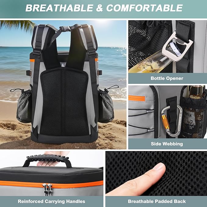 Large 52cans Cooler Backpack, Insulated, Waterproof, Leak Proof, 30L Large Capacity