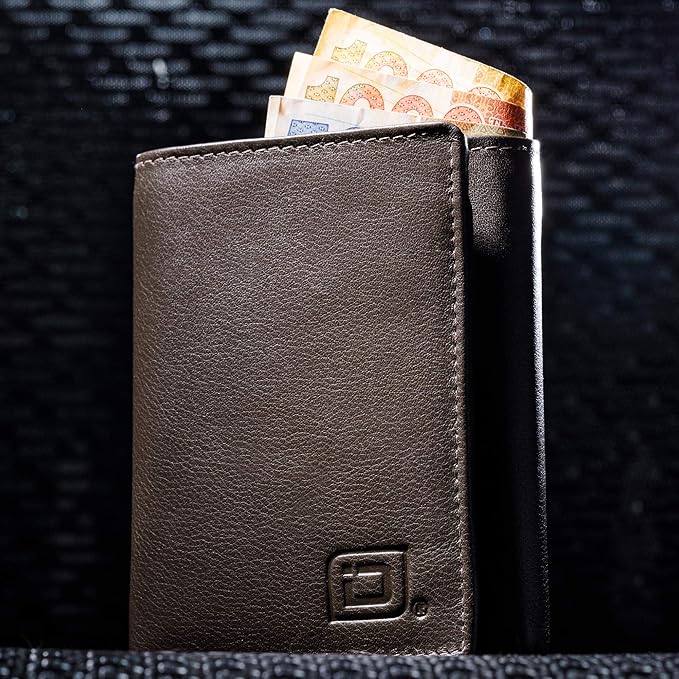 ID Stronghold Men's Leather Trifold Wallet - RFID Blocking - Brown Wallet with Gift Box