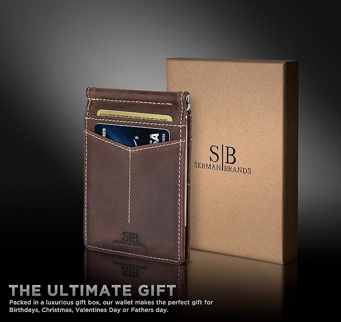 SERMAN BRANDS RFID Blocking Wallet Slim Bifold - Genuine Leather Minimalist Front Pocket Wallets for Men with Money Clip Gift