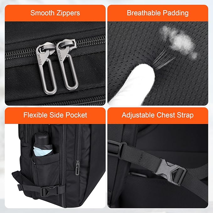 PIJUSHI Travel Backpack for Women Men Expandable Carry on Luggage Backpack Airline Approved Personal Item Laptop Bag(PE034 Black)