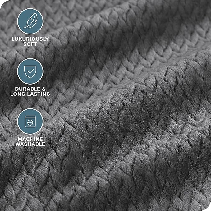 Bare Home Textured Fleece Blanket - King Size - Ultra-Soft Lightweight for Bed, Sofa, and Couch - Luxury Microplush - Cozy Warm Blanket (King, Chevron Grey)