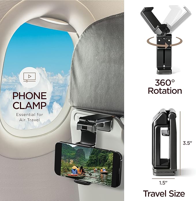 Airplane Neck Pillow Includes Travel Pillow + Airplane Phone Holder Mount + Eye Masks + Earplugs for Travel, 100% Pure Memory Foam Travel Pillow, 4 Pc Travel Kit, 2 Pack