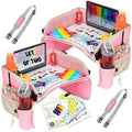 PILLANI Kids Travel Tray for Car - Car Seat Tray for Kids Travel, Road Trip Essentials Must Haves - Carseat Table Roadtrip Activities - Toddler Lap Desk Organizer for Airplane - Pack of 2, Pink