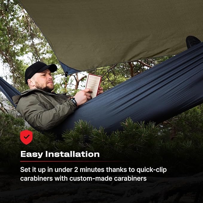 Rain Fly 12x10 Lightweight Survival Camping Tarp; 100% Waterproof; Makes a Great Backpacking Tarp or Hammock Shelter; Comes in Multiple Colors, Survival Bracelet Included; OD-Green