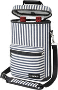 opux Wine Bag 2 Bottle Wine Tote Carrier, Insulated Wine Cooler Bag for Travel Picnic, Leakproof Portable Padded Case, Wine Gifts For Women Men Wine Lovers Christmas, Navy White Stripes