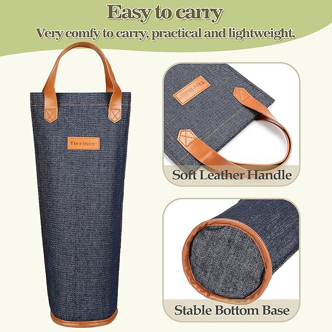 Tirrinia Single Wine Carrier Tote, Insulated Wine Cooler Bag for Travel, Picnic, & Wine Gifts – Thermal Padded Wine Bottle Holder Tote for Men & Women, Wine Gift for Wine Lovers,Dark Blue