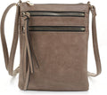 DELUXITY | Crossbody Purse Bag | Functional Multi Pocket Double Zipper Purse | Adjustable Strap | Medium Size Purse |Dark Taupe