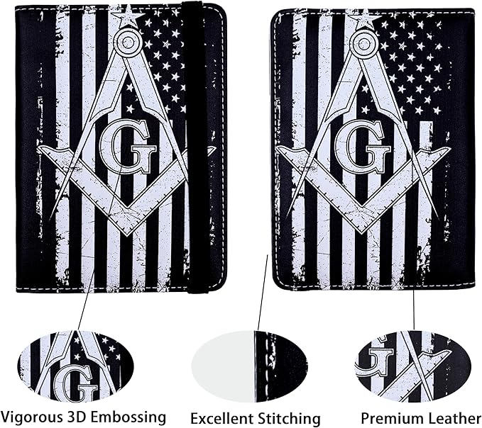 Passport Holder for Women and Men PU Leather Passport Cover for Travel (Masonic)